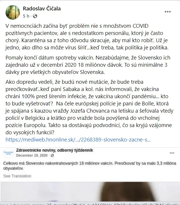 Hneď na úvod sme objednali 18 mil. vakcín. Ako dopredu vedeli, že budú nové mutácie, a že bude treba preočkovávať? Pýta sa doktor Čičala