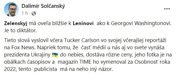 „Zelenskyj je diktátor!“ poukazuje Solčanský, neúspešný kandidát na nitrianskeho primátora, na slová v americkej stanici FoxNews