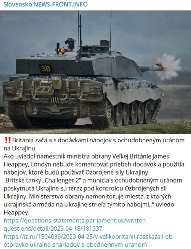 Šialené: Briti už dodali na Ukrajinu protitankové náboje s ochudobneným uránom! Čo nás teraz čaká?