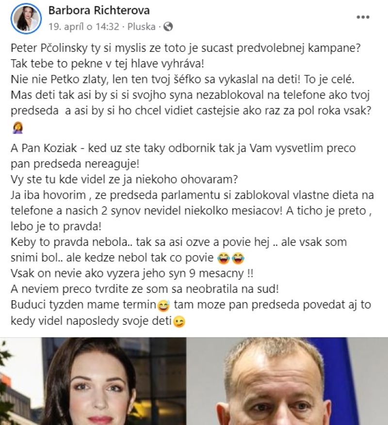 Frontálny „útok“ exmilenky Borisa Kollára. TOTO šéf parlamentu určite nečakal