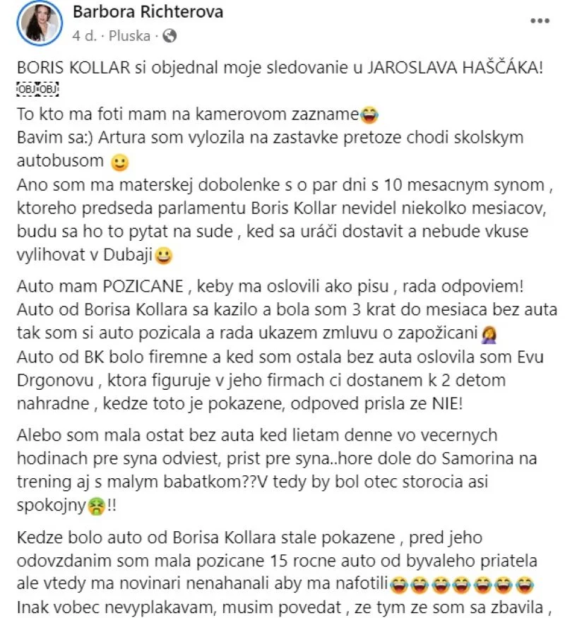 Frontálny „útok“ exmilenky Borisa Kollára. TOTO šéf parlamentu určite nečakal